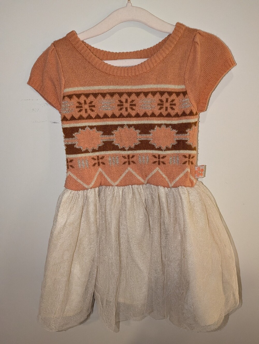Disney Moana Peach and Cream Patterned Knit Party Dress